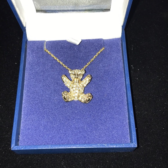 Gold Teddy Bead Necklace with Rhinestones. - Picture 4 of 6